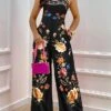 Women's Jumpsuit Print Floral Square Neck Casual Daily Vacation Straight Regular Fit Sleeveless Black S M L Spring