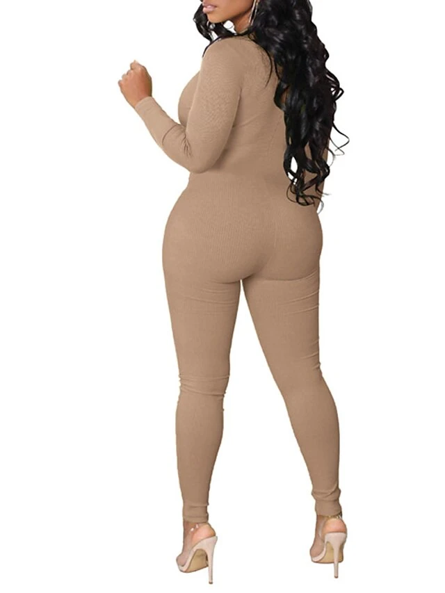 Women's Jumpsuit Zipper Solid Color V Neck Active Street Sport Regular Fit Long Sleeve Blue Khaki Dark Gray S M L Winter 7 Women's Jumpsuit Zipper Solid Color V Neck Active Street Sport Regular Fit Long Sleeve Blue Khaki Dark Gray S M L Winter - Image 7