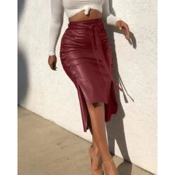 Women's Pencil Bodycon Work Skirts Faux Leather Black Red Wine Camel Skirts Xmas Business Elegant Christmas Office / Career S M L -Outlet Suit Skirt Fit Store vsrprr1624436714754