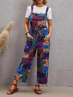 Women's Overall Pocket Print Color Block Square Neck Streetwear Daily Vacation Regular Fit Sleeveless Blue S M L Summer