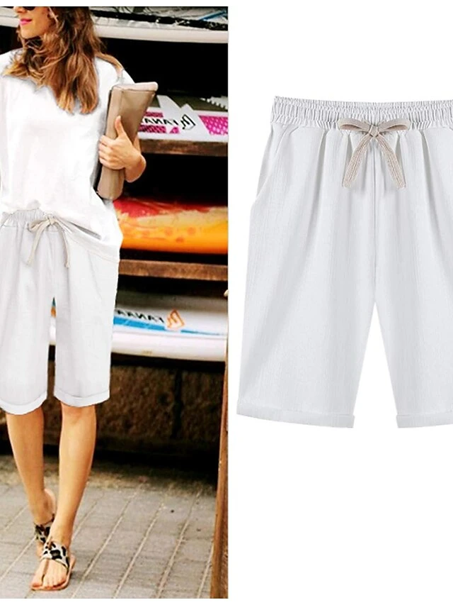 Women's Slacks Sunday Shorts Cotton Blend Light Blue Pink ArmyGreen Mid Waist Vacation Casual Work Beach Pocket Micro-elastic Knee Length Lightweight Solid Color S M L XL 2XL / Loose Fit 20 Women's Slacks Sunday Shorts Cotton Blend Light Blue Pink ArmyGreen Mid Waist Vacation Casual Work Beach Pocket Micro-elastic Knee Length Lightweight Solid Color S M L XL 2XL / Loose Fit - Image 20