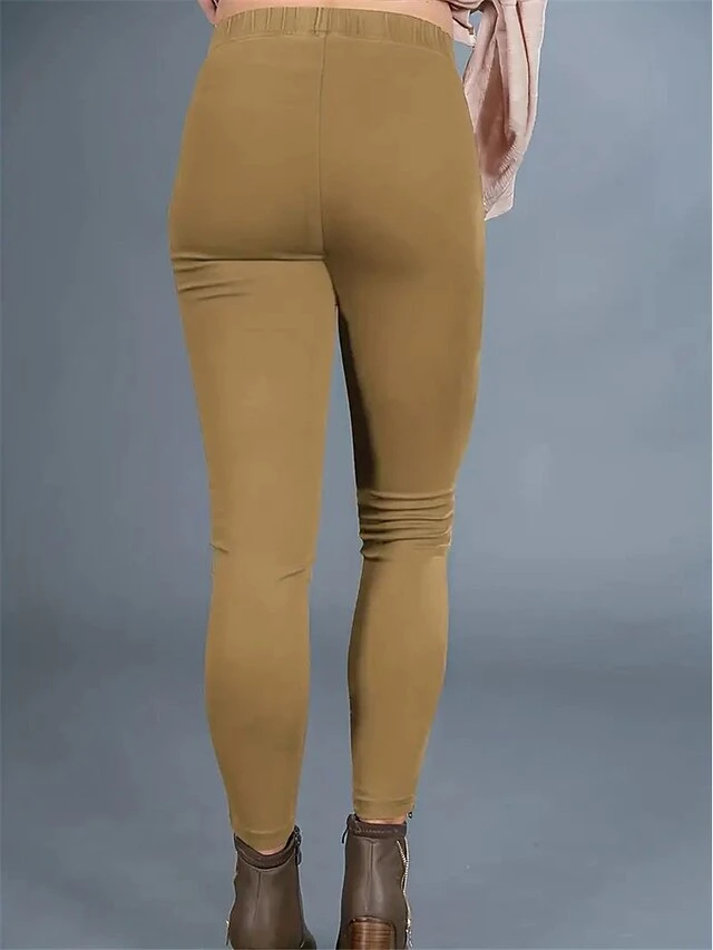 Women‘s Skinny Slim Dress Khaki Pants Solid Ruched Dress Trousers Full Length Fashion Streetwear Street Daily Army Green Wine S M Fall Winter 4 Women‘s Skinny Slim Dress Khaki Pants Solid Ruched Dress Trousers Full Length Fashion Streetwear Street Daily Army Green Wine S M Fall Winter - Image 4