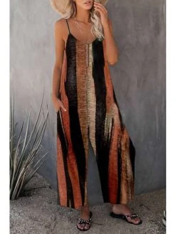 Women's Overall Print Floral U Neck Holiday Daily Vacation Straight Regular Fit Sleeveless Sleeveless Black Blue Brown S M L Summer