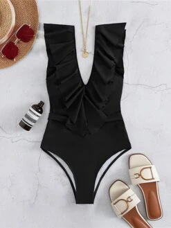 4 Colors Fashion Ruffle Swimwear For Women Sexy Deep V Plunge One Piece Swimsuit Solid Color Low Back Padded Bodysuit Bathing Suit Beachwear 34 4 Colors Fashion Ruffle Swimwear For Women Sexy Deep V Plunge One Piece Swimsuit Solid Color Low Back Padded Bodysuit Bathing Suit Beachwear -Outlet Suit Skirt Fit Store vvwmqs1697793639473