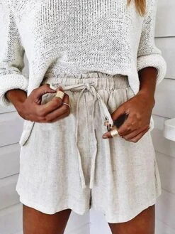 Women's Linen Pants Shorts Faux Linen White Pink Blue Fashion Basic Casual Street Daily Vacation Baggy Short Comfort Plain S M L XL 2XL