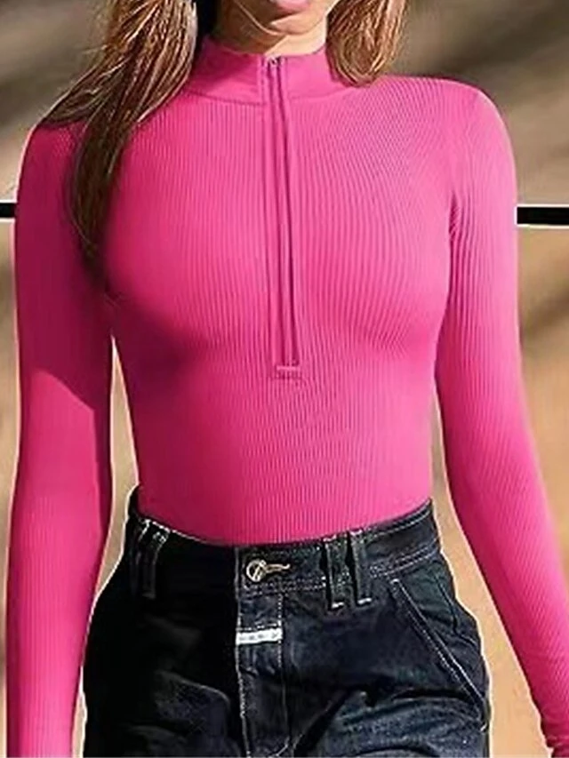 Women's Romper Zipper Solid Color Stand Collar Streetwear Street Daily Regular Fit Long Sleeve Dark Brown Black White S M L Fall 4 Women's Romper Zipper Solid Color Stand Collar Streetwear Street Daily Regular Fit Long Sleeve Dark Brown Black White S M L Fall - Image 4