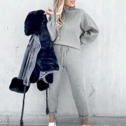 Women's Tracksuit Jogging Suit Casual Athleisure 2pcs Winter Long Sleeve High Neck Thermal Warm Running Walking Sportswear Solid Colored Track Pants White Black Purple Pink Grey Khaki Activewear -Outlet Suit Skirt Fit Store wfvhvh1626258040826