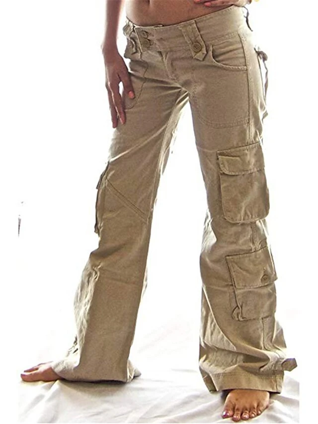 Women‘s Cargo Khaki parachute Pants Trousers Baggy Full Length Baggy Micro-elastic Mid Waist Fashion Streetwear Casual Daily Wear Black Khaki S M Fall & Winter 1 Women‘s Cargo Khaki parachute Pants Trousers Baggy Full Length Baggy Micro-elastic Mid Waist Fashion Streetwear Casual Daily Wear Black Khaki S M Fall & Winter