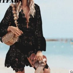 Women's Summer Beach Wear Beach Cover Up Perspective Sexy Lace Long-Sleeved V-Neck Top 10 Women's Summer Beach Wear Beach Cover Up Perspective Sexy Lace Long-Sleeved V-Neck Top -Outlet Suit Skirt Fit Store wjwoxf1655175002498