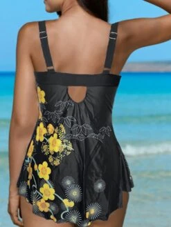 Women's Swimwear 2 Piece Plus Size Swimsuit Modest Swimwear Open Back Printing For Big Busts Flower Yellow Blue Camisole High Neck Bathing Suits New Vacation Fashion -Outlet Suit Skirt Fit Store wlbtzv1645425074127
