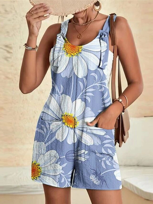 Jumpsuits For Women Summer Overall Print Floral Square Neck Streetwear Daily Vacation Casual Regular Fit Sleeveless Wine Red Royal Blue S M L 13 Jumpsuits For Women Summer Overall Print Floral Square Neck Streetwear Daily Vacation Casual Regular Fit Sleeveless Wine Red Royal Blue S M L - Image 13