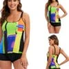 Women's Swimwear Tankini 2 Piece Normal Swimsuit Mixed Color Printing Adjustable String Color Block Multi Color Light Green Padded Strap Bathing Suits Sports Vacation Geometric