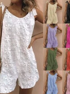 White Jumpsuits For Women Summer Romper Solid Color V Neck Holiday Daily Holiday Regular Fit Sleeveless Sleeveless Black Yellow S M L