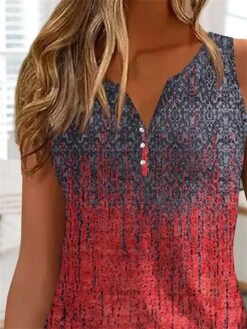 Women's Plus Size Tank Top Red Green Graphic Striped Button Print Sleeveless Casual Basic V Neck Regular Fit -Outlet Suit Skirt Fit Store wovmlx1678349399652