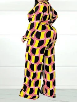 Women's Jumpsuit High Waist Print Geometric V Neck Casual Street Daily Regular Fit Long Sleeve Black Yellow Wine XL XXL 3XL Spring -Outlet Suit Skirt Fit Store wrwzbk1675747235968