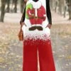 Women's Jumpsuit Pocket Print Santa Claus U Neck Casual Christmas Xmas Daily Straight Regular Fit Spaghetti Strap White Wine Red S M L All Seasons