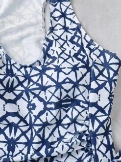 Women's Swimwear Tankini Swim Dress Normal Swimsuit 3-Piece Modest Swimwear Open Back Slim Printing Blue Scoop Neck Bathing Suits Sports Vacation Party -Outlet Suit Skirt Fit Store wspndx1644213400243