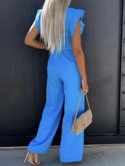 Women's Jumpsuit Lace Up Ruffle Solid Color Crew Neck Streetwear Party Holiday Regular Fit Sleeveless Blue Pink Fuchsia S M L Spring -Outlet Suit Skirt Fit Store wtemkm1654676549816