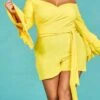Women's Romper Ruffle Backless Solid Color Off Shoulder Streetwear Daily Vacation Regular Fit Long Sleeve Yellow L XL XXL Spring