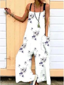 Women‘s Pants Trousers Jumpsuit Rompers Floral Black White Blue Mid Waist Fashion Casual Weekend Side Pockets Print Micro-elastic Full Length Comfort Abstract S M L XL XXL -Outlet Suit Skirt Fit Store xapuvr1652944127957
