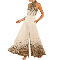 Women's Jumpsuit Print Color Block Halter Neck Elegant Daily Vacation Wide Leg Regular Fit Sleeveless White S M L Spring -Outlet Suit Skirt Fit Store xdwvqx1653470133266