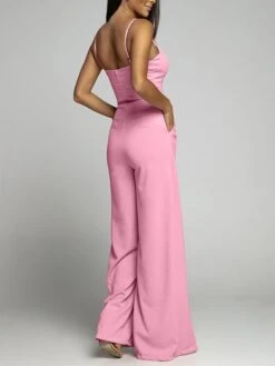 Women‘s Jumpsuit Backless High Waist Solid ColorPink Fall WinterSquare Neck Sexy Wedding Party Regular Fit Sleeveless Black White S M L Summer