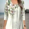 Women's T Shirt Tee Yellow Pink Blue Floral Print Long Sleeve Daily Weekend Basic Round Neck Regular Fit Floral Painting Spring &Fall