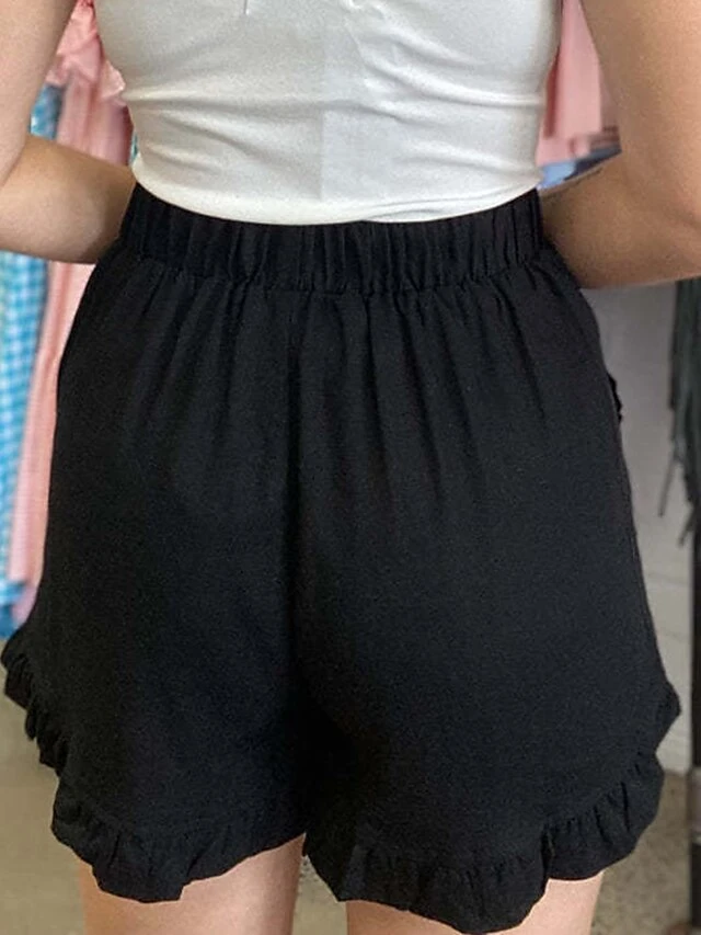 Women's Shorts Black Green Beige Fashion Casual Daily Ruffle Side Pockets Short Comfort Plain S M L XL 2XL 6 Women's Shorts Black Green Beige Fashion Casual Daily Ruffle Side Pockets Short Comfort Plain S M L XL 2XL - Image 6