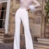 Women‘s Jumpsuit High Waist Feather Sparkly Solid Color Crew Neck Streetwear Wedding Party Regular Fit Long Sleeve White Pink Blue S M L Summer