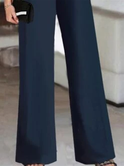 Women's Jumpsuit Ruffle High Waist Solid Color One Shoulder Elegant Wedding Party Regular Fit Short Sleeve Navy Blue S M L Summer -Outlet Suit Skirt Fit Store xkimbc1688003449981