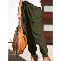 Women's Cargo Pants Baggy Full Length Cotton Blend Pocket Baggy Mid Waist Streetwear Casual / Sporty Outdoor Weekend Black Army Green S M Summer Spring &Fall -Outlet Suit Skirt Fit Store xkzzqm1618291293542
