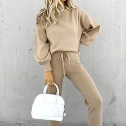 Women's Tracksuit Jogging Suit Casual Athleisure 2pcs Winter Long Sleeve High Neck Thermal Warm Running Walking Sportswear Solid Colored Track Pants White Black Purple Pink Grey Khaki Activewear -Outlet Suit Skirt Fit Store xlrysp1626258041690