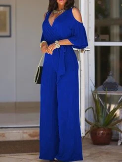 Black Jumpsuit For Women Lace Up V Neck Ordinary Street Regular Fit Long Sleeve Wine Royal Blue S M L Fall -Outlet Suit Skirt Fit Store xmqrtc1630853128633