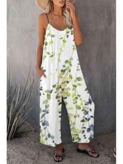 Women's Overall Print Floral U Neck Holiday Daily Vacation Straight Regular Fit Sleeveless Sleeveless Yellow Blue Brown S M L Summer