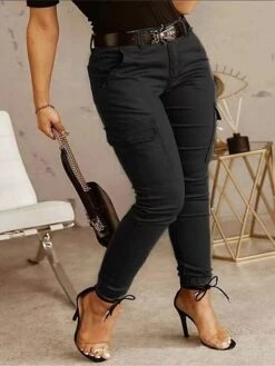 Women's Cargo Pants Slim Pants Trousers Full Length Cotton High Cut High Waist Fashion Streetwear Casual Daily Wear Black Green S M Fall & Winter