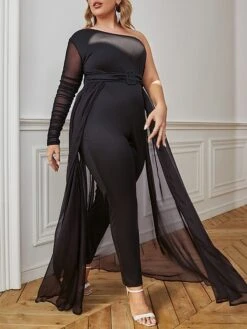 Women's Jumpsuit Overlay Lace Up Mesh Solid Color One Shoulder Streetwear Party Going Out Regular Fit Long Sleeve Black White Yellow S M L Spring 13 Women's Jumpsuit Overlay Lace Up Mesh Solid Color One Shoulder Streetwear Party Going Out Regular Fit Long Sleeve Black White Yellow S M L Spring -Outlet Suit Skirt Fit Store xqwfqe1676448202507