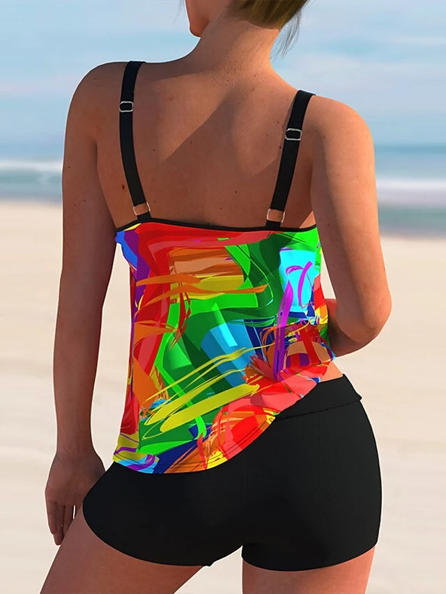 Women's Swimwear Tankini 2 Piece Plus Size Swimsuit 2 Piece Printing Graphic Black Blue Purple Green Rainbow Tank Top High Neck Bathing Suits Sports Beach Wear Summer 2 Women's Swimwear Tankini 2 Piece Plus Size Swimsuit 2 Piece Printing Graphic Black Blue Purple Green Rainbow Tank Top High Neck Bathing Suits Sports Beach Wear Summer - Image 2