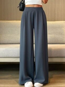 Women's Dress Pants Wide Leg Maillard Trousers Full Length Pocket Baggy Micro-elastic High Waist Fashion Streetwear Work Street Black Blue M L Summer Fall -Outlet Suit Skirt Fit Store xvpsaf1690200825448