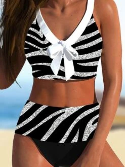 Women's Swimwear Bikini Bathing Suits 2 Piece Normal Swimsuit 2 Piece Printing Zebra Black Bathing Suits Sports Beach Wear Summer