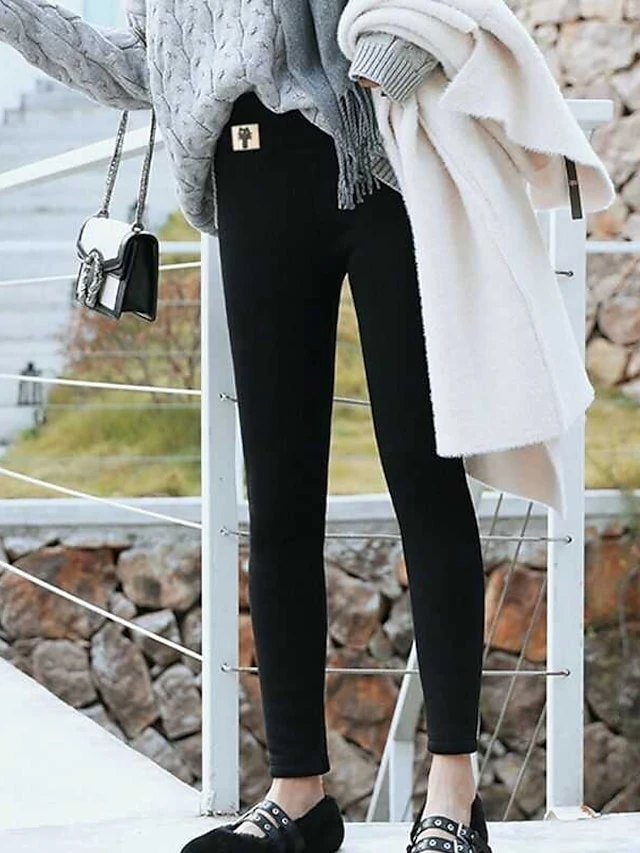 Women's Fleece Pants Tights Leggings Full Length Stretchy Mid Waist Fashion Tights Daily 1# 2# S M Fall & Winter 10 Women's Fleece Pants Tights Leggings Full Length Stretchy Mid Waist Fashion Tights Daily 1# 2# S M Fall & Winter - Image 10