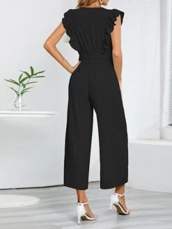 Jumpsuit For Woman Ruffle Solid Color V Neck Streetwear Holiday Vacation Regular Fit Sleeveless Black White Blue S M L Spring -Outlet Suit Skirt Fit Store yaqsnt1674008860922