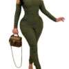 Women's Jumpsuit Backless Solid Color Square Neck Active Home Street Regular Fit Long Sleeve Green Blue Red S M L Spring