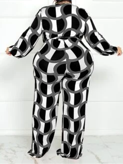 Women's Jumpsuit High Waist Print Geometric V Neck Casual Street Daily Regular Fit Long Sleeve Black Yellow Wine XL XXL 3XL Spring -Outlet Suit Skirt Fit Store yhcqjf1675747240425