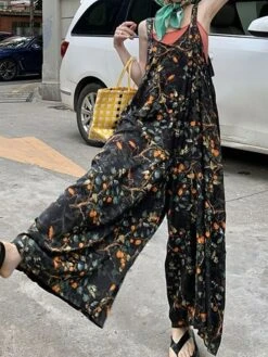 Women's Overall Pocket Print Floral V Neck Streetwear Daily Vacation Regular Fit Sleeveless Black Pink Rainbow M L XL Summer -Outlet Suit Skirt Fit Store yjncta1690449260915