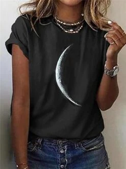 Women's T Shirt Tee Black Galaxy Short Sleeve Casual Daily Basic Round Neck -Outlet Suit Skirt Fit Store ykfksx1644212354582