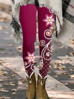 Women's Leggings Full Length Fashion Soft Daily Vacation Claret Red Peach S M All Seasons