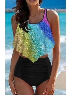 Women's Swimwear Tankini 2 Piece Normal Swimsuit 2 Piece Printing Polka Dot Sunflower Yellow Red Rainbow Bathing Suits Sports Beach Wear Summer