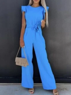 Women's Jumpsuit Lace Up Ruffle Solid Color Crew Neck Streetwear Party Holiday Regular Fit Sleeveless Blue Pink Fuchsia S M L Spring -Outlet Suit Skirt Fit Store yttjyc1654676549060