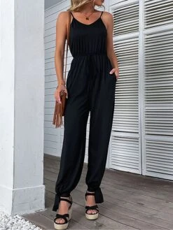 Women's Jumpsuit Backless Pocket Solid Color V Neck Streetwear Street Daily Regular Fit Sleeveless Black S M L Summer -Outlet Suit Skirt Fit Store yveoyd1686822904636