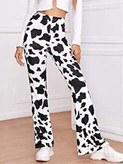 Women's Cow Print Flare Leggings High Waisted Full Length Fashion Streetwear Street Daily Black & White S M Fall Winter